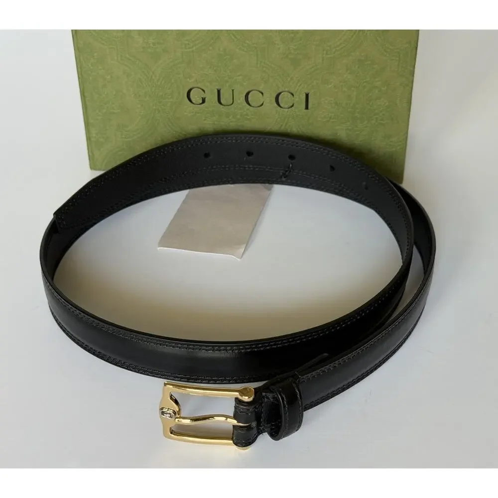 Gucci Men’s Rectangular Buckle Leather Belt Black 105/42 Italy 715600 NWT